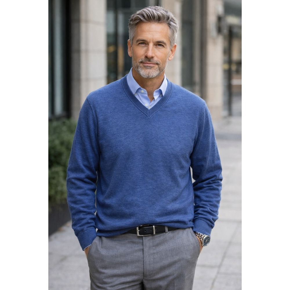 BLACK BROWN Men Blue V Neck Merino Wool Sweater Sz‎  XXL Italy Grandpacore  READ